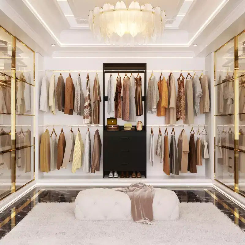 Closet System with 4 Hanging Rods and Drawers