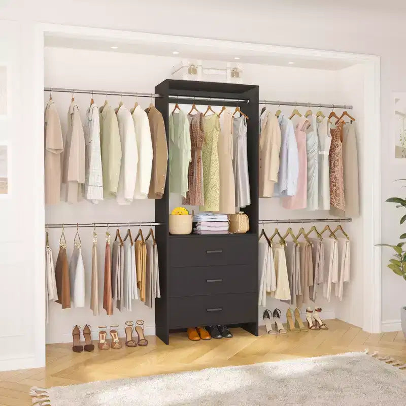 Closet System with 4 Hanging Rods and Drawers