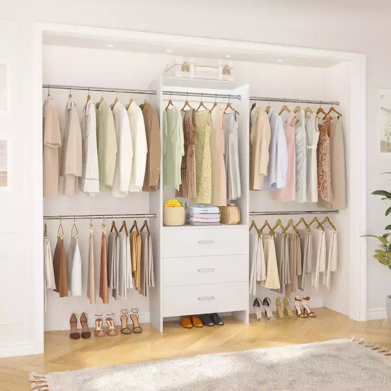 Closet System with 4 Hanging Rods and Drawers