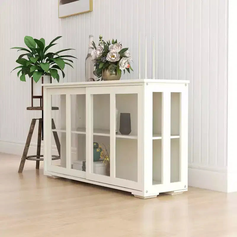 White Kitchen Storage Cupboard, Glass Door Design for Display & Storage