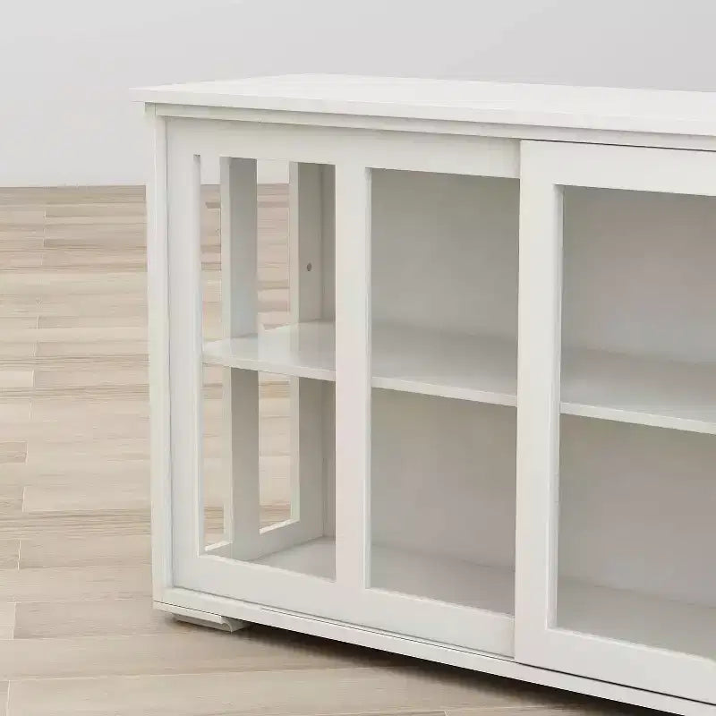 White Kitchen Storage Cupboard, Glass Door Design for Display & Storage