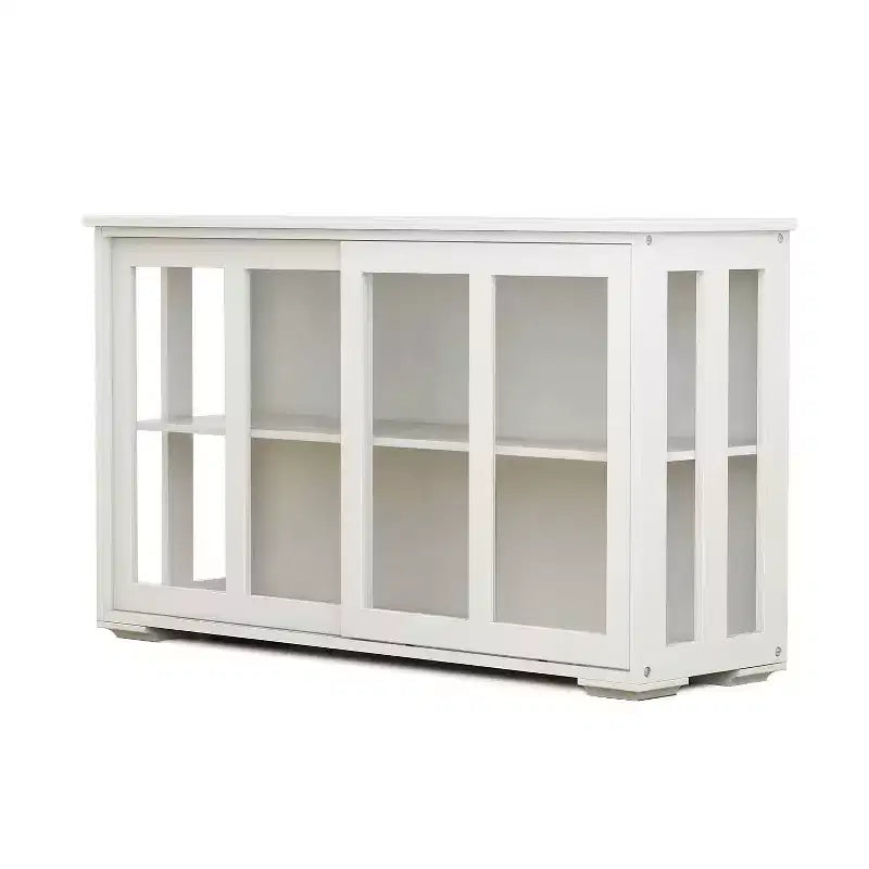 White Kitchen Storage Cupboard, Glass Door Design for Display & Storage