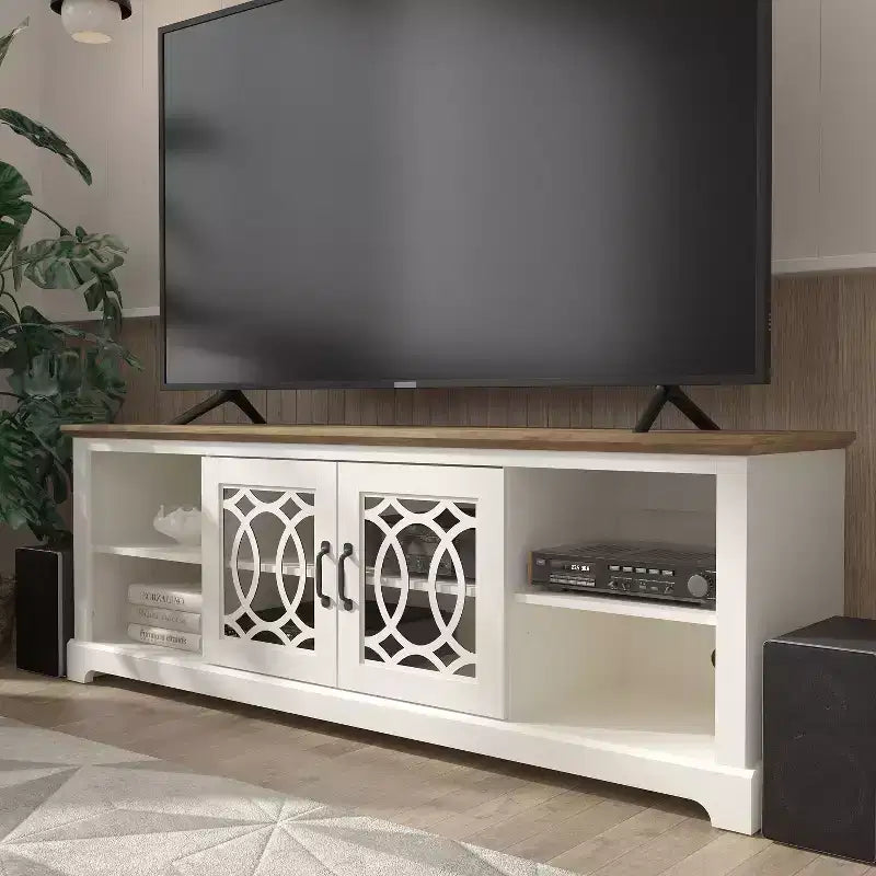TV Stand with Cut-Out Door Storage 68.2 W 17.1 D 23.7 H