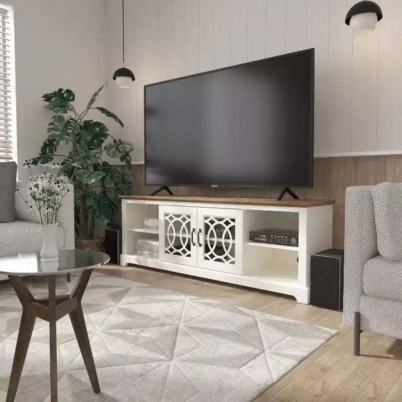 TV Stand with Cut-Out Door Storage 68.2 W 17.1 D 23.7 H