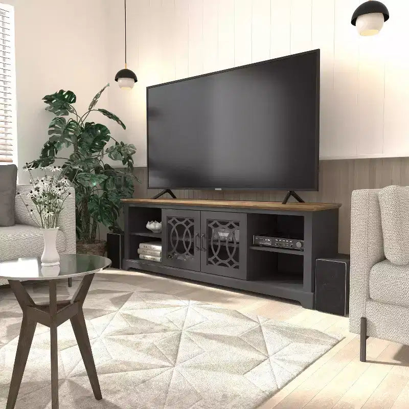 TV Stand with Cut-Out Door Storage 68.2 W 17.1 D 23.7 H