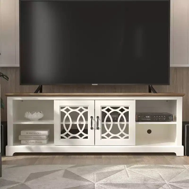TV Stand with Cut-Out Door Storage 68.2 W 17.1 D 23.7 H