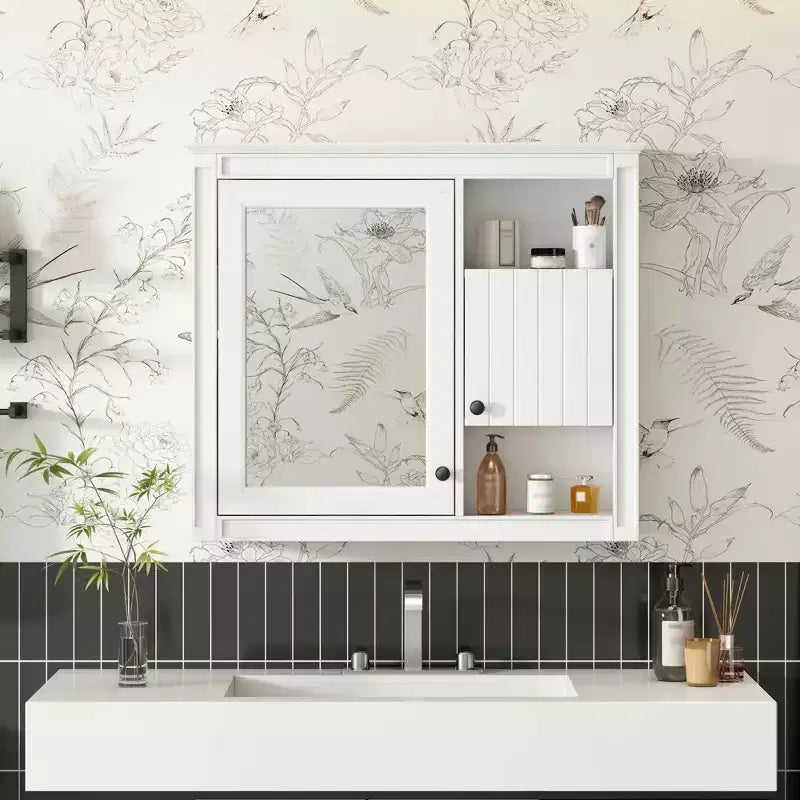 MAYEERTY 32 Bathroom Wall Cabinet with MIrrorWall Mounted Medicine Cabinet with 3 Shelves for Bathroom White