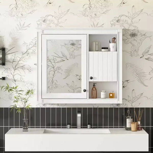 MAYEERTY 32 Bathroom Wall Cabinet with MIrrorWall Mounted Medicine Cabinet with 3 Shelves for Bathroom White