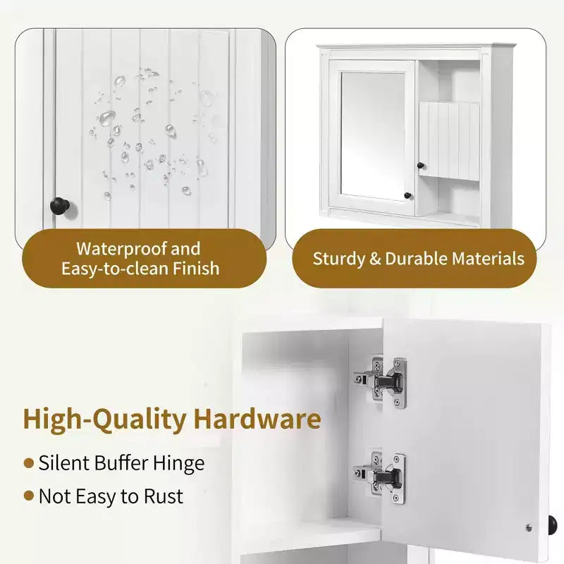 32 Bathroom Wall Cabinet with Mirror, Wall Mounted Medicine Cabinet with 3 Shelves for Bathroom White