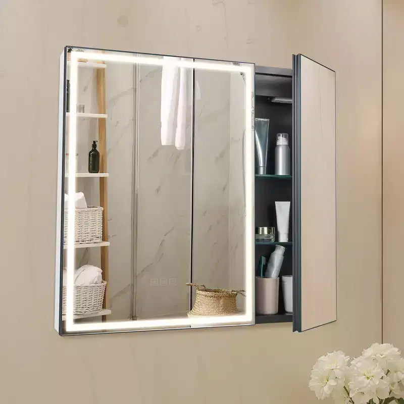 Armoire à pharmacie éclairée avec miroir, 30 x 28 po Encastrée ou murale, Armoire à pharmacie de salle de bain à LED dimmable 3 couleurs, Blanche