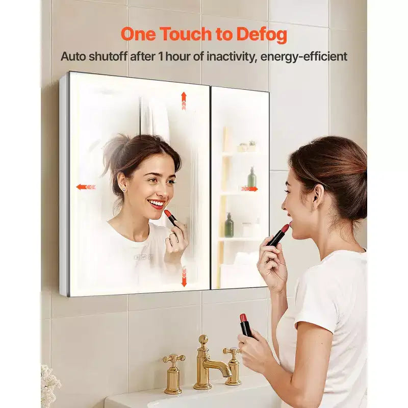 Lighted Medicine Cabinet with Mirror, 30 x 28 in Recessed or Wall Mount, 3 Color Dimmable LED Bathroom Medicine Cabinet , White