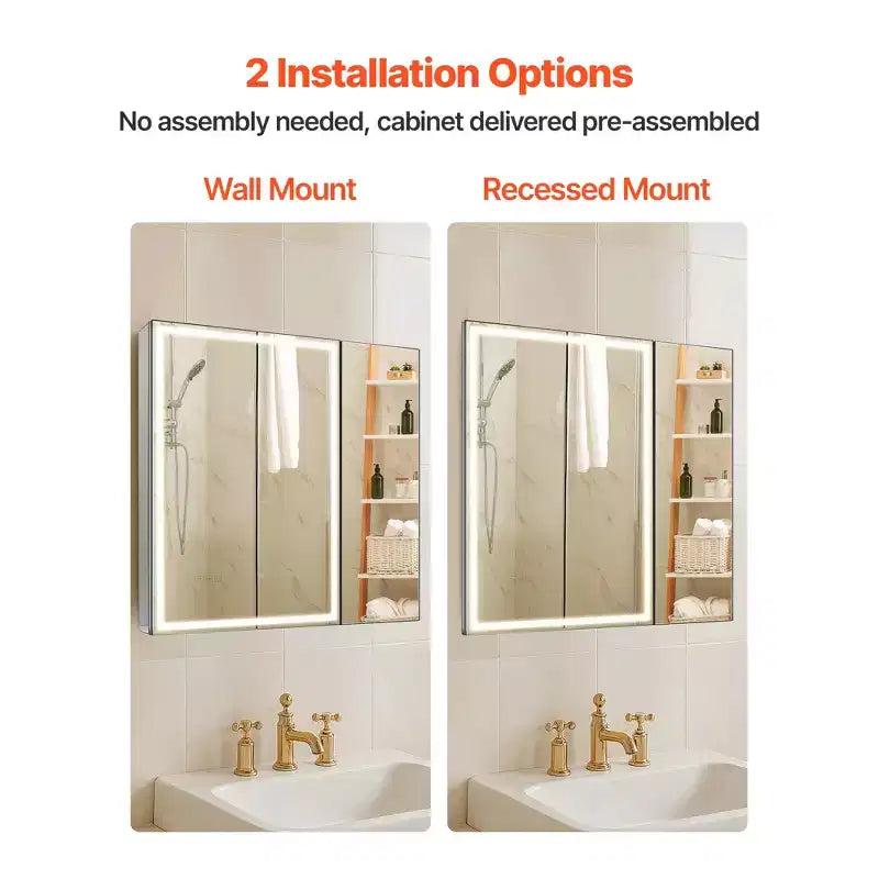 Armoire à pharmacie éclairée avec miroir, 30 x 28 po Encastrée ou murale, Armoire à pharmacie de salle de bain à LED dimmable 3 couleurs, Blanche