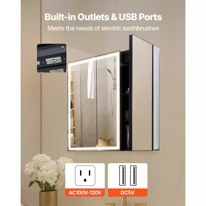 Armoire à pharmacie éclairée avec miroir, 30 x 28 po Encastrée ou murale, Armoire à pharmacie de salle de bain à LED dimmable 3 couleurs, Blanche