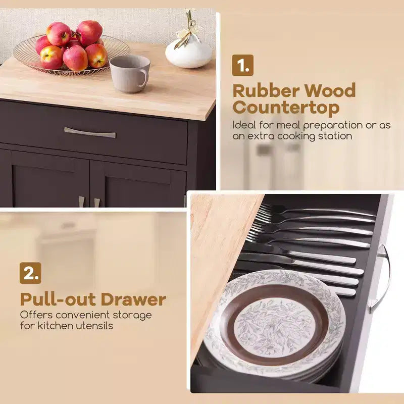 Rolling Kitchen Island Cart w/ Drawer 2-Door Storage Cabinet Bottom Tray
