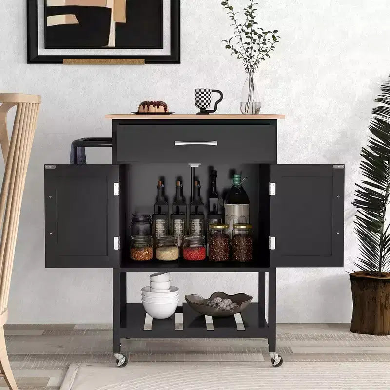 Rolling Kitchen Island Cart w/ Drawer 2-Door Storage Cabinet Bottom Tray
