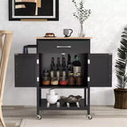 Îlot de cuisine roulant avec tiroir, armoire de rangement à 2 portes et plateau inférieur