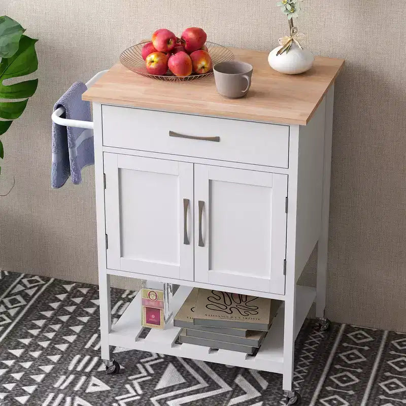 Rolling Kitchen Island Cart w/ Drawer 2-Door Storage Cabinet Bottom Tray