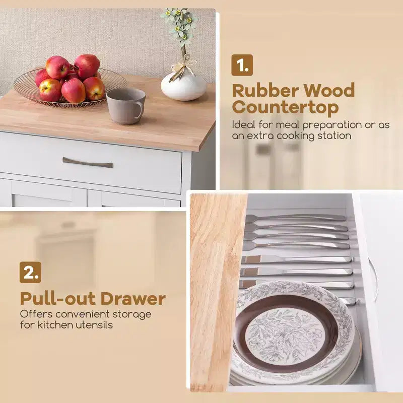 Rolling Kitchen Island Cart w/ Drawer 2-Door Storage Cabinet Bottom Tray