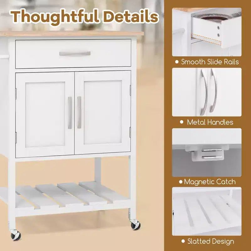 Rolling Kitchen Island Cart w/ Drawer 2-Door Storage Cabinet Bottom Tray