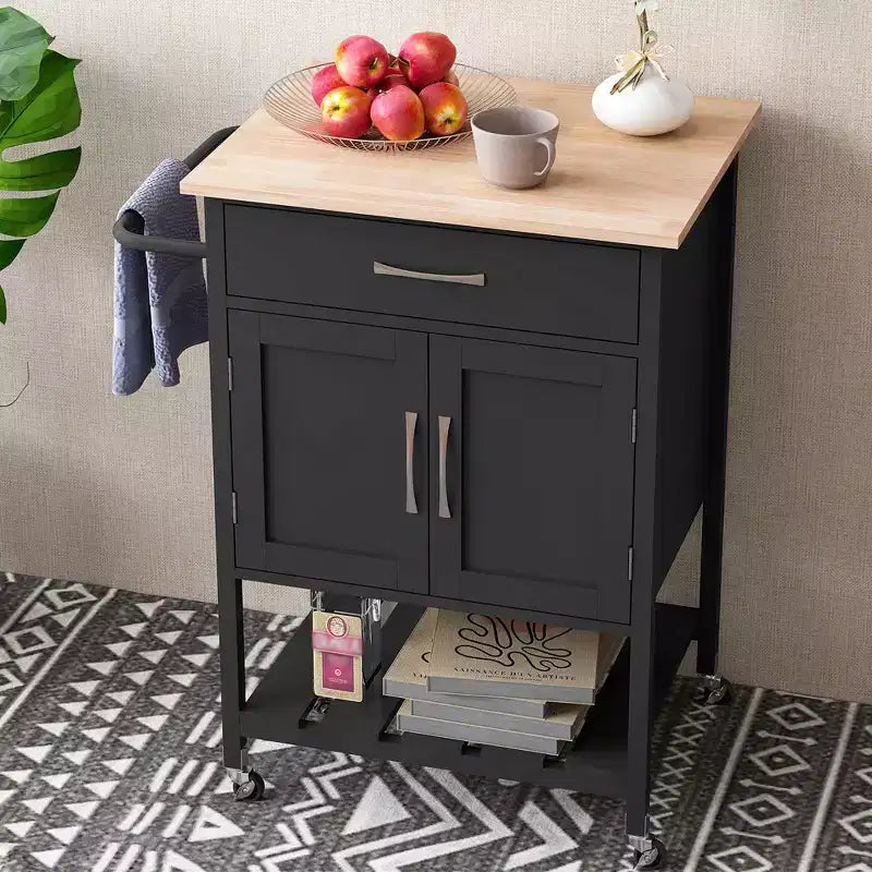 Rolling Kitchen Island Cart w/ Drawer 2-Door Storage Cabinet Bottom Tray