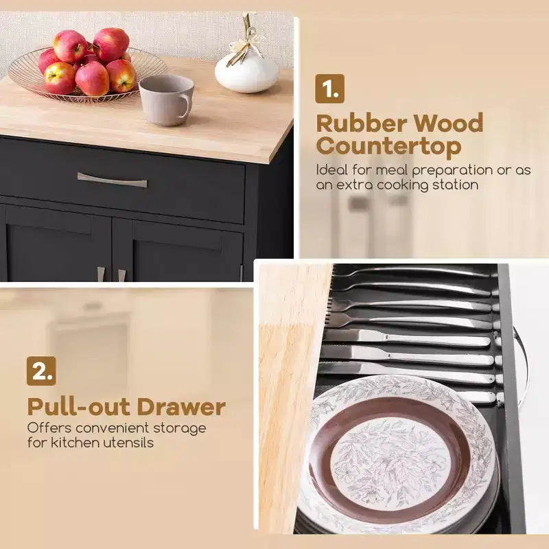 Rolling Kitchen Island Cart w/ Drawer 2-Door Storage Cabinet Bottom Tray