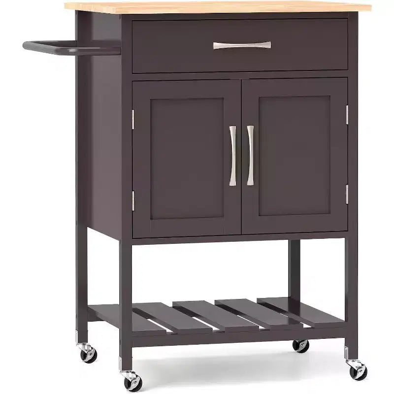 Rolling Kitchen Island Cart w/ Drawer 2-Door Storage Cabinet Bottom Tray