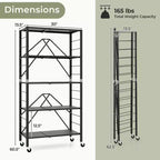 Étagère de rangement pliable à 5 niveaux avec roulettes et étagères réglables en métal