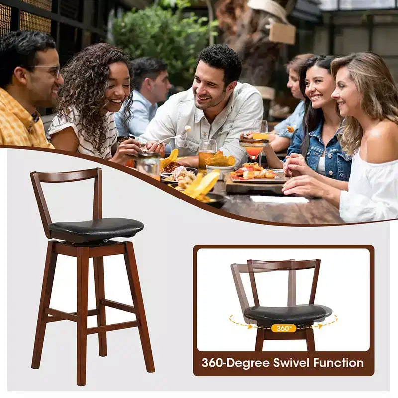 Swivel Bar Height Bar Stool 30.5 Upholstered PU Leather Hollow Backrest