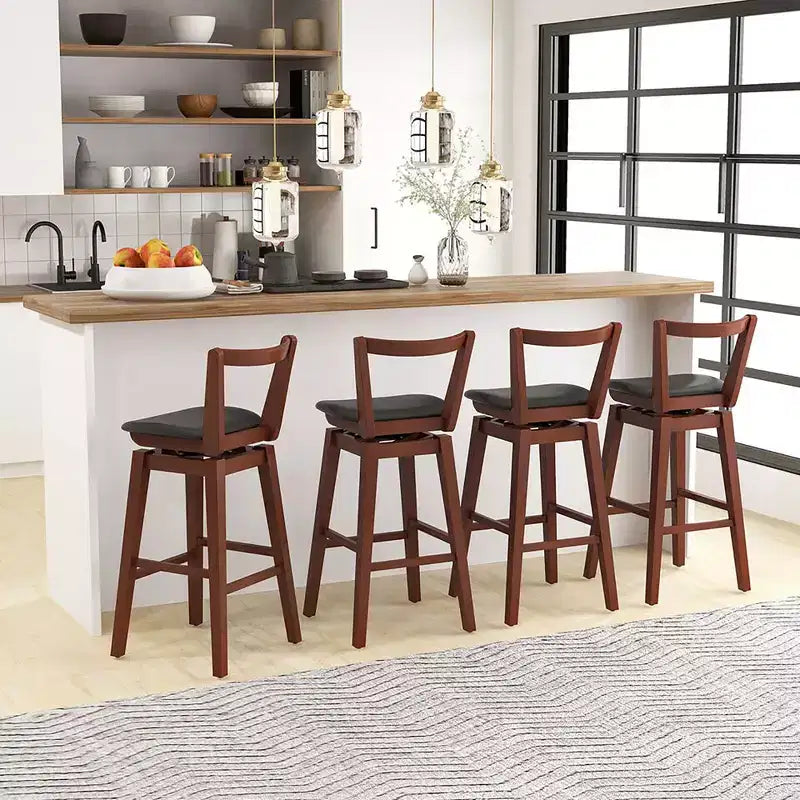 Swivel Bar Height Bar Stool 30.5 Upholstered PU Leather Hollow Backrest