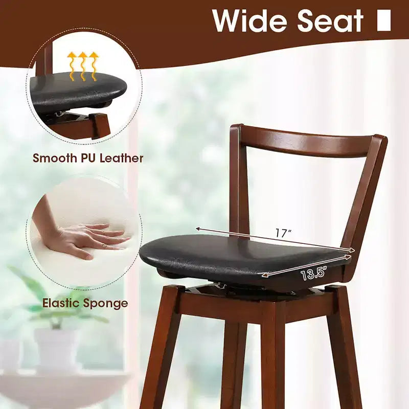 Swivel Bar Height Bar Stool 30.5 Upholstered PU Leather Hollow Backrest