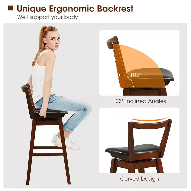 Swivel Bar Height Bar Stool 30.5 Upholstered PU Leather Hollow Backrest