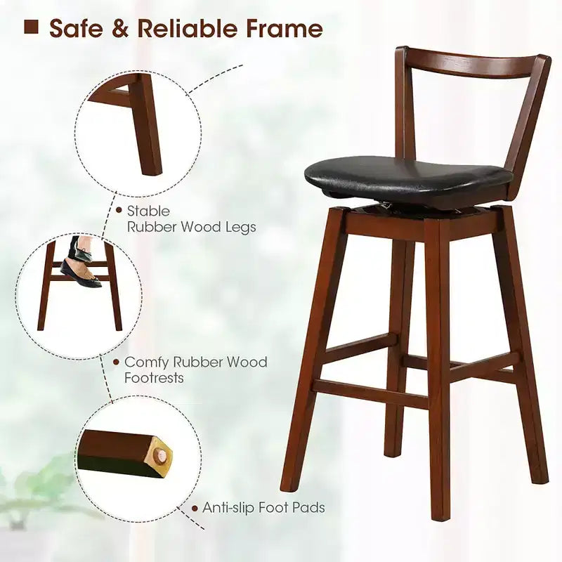 Swivel Bar Height Bar Stool 30.5 Upholstered PU Leather Hollow Backrest
