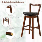 Tabouret de bar pivotant à hauteur de comptoir 30,5, assise en cuir PU capitonné, dossier creux