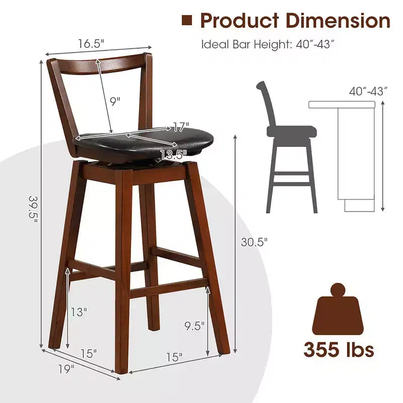 Swivel Bar Height Bar Stool 30.5 Upholstered PU Leather Hollow Backrest