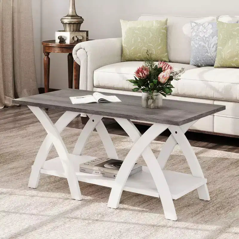 40 Coffee Table w/ Storage Shelf w/X-shaped Legs for Living Room Bedroom