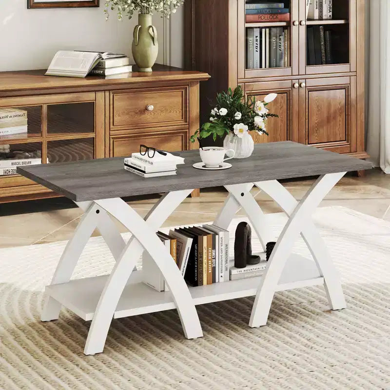 40 Coffee Table w/ Storage Shelf w/X-shaped Legs for Living Room Bedroom