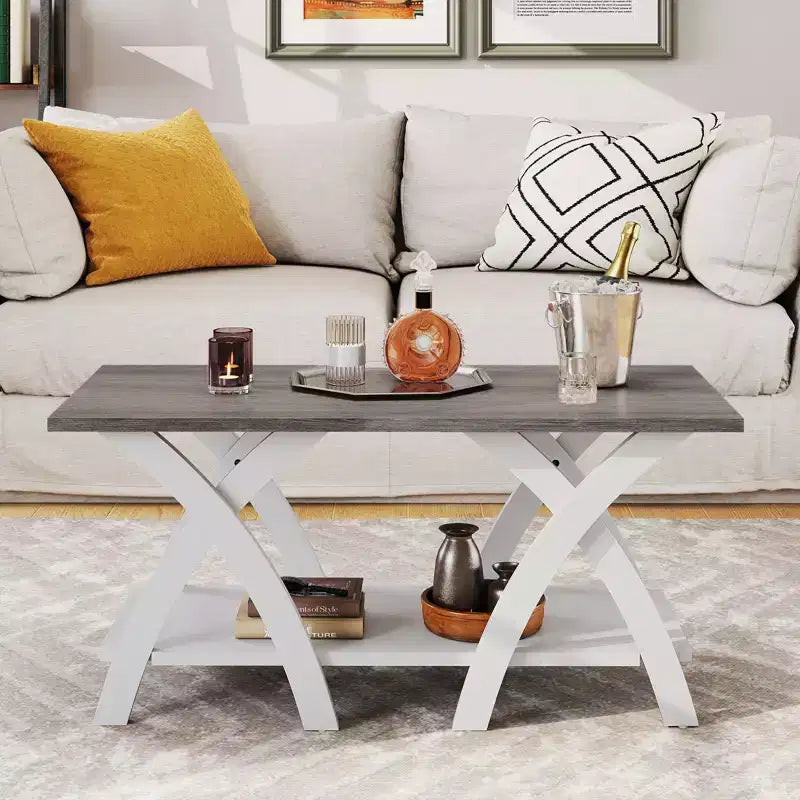 40 Coffee Table w/ Storage Shelf w/X-shaped Legs for Living Room Bedroom