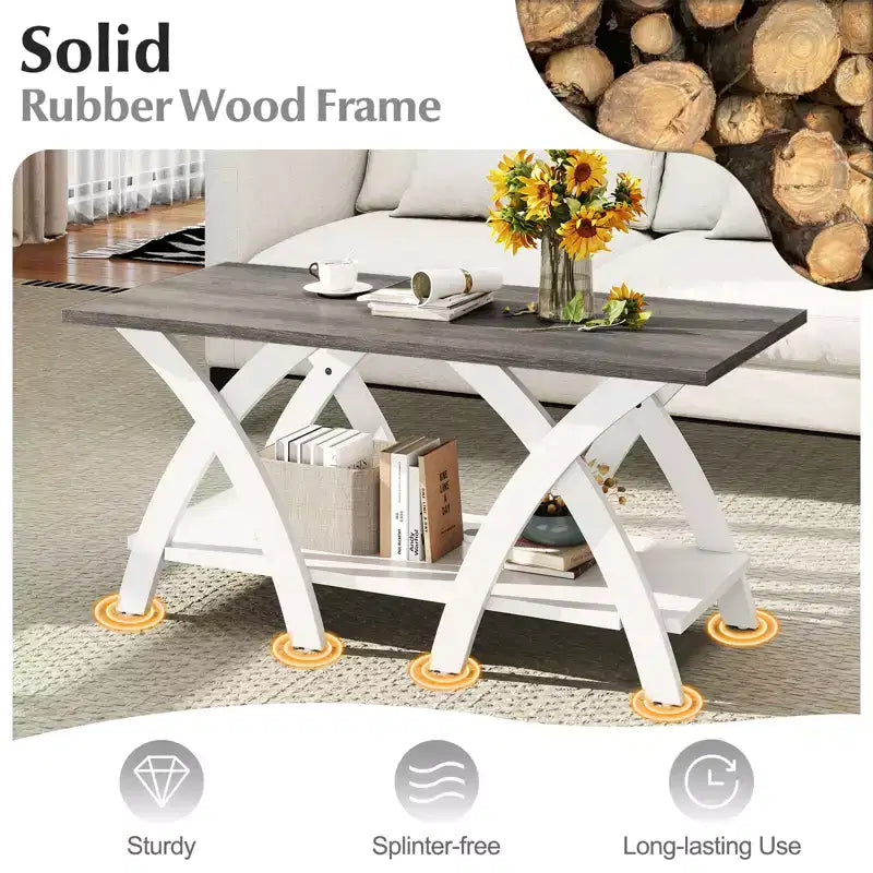 40 Coffee Table w/ Storage Shelf w/X-shaped Legs for Living Room Bedroom