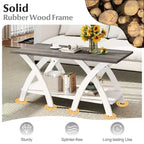 Table basse de 40 po avec étagère de rangement et pieds en X pour salon ou chambre à coucher