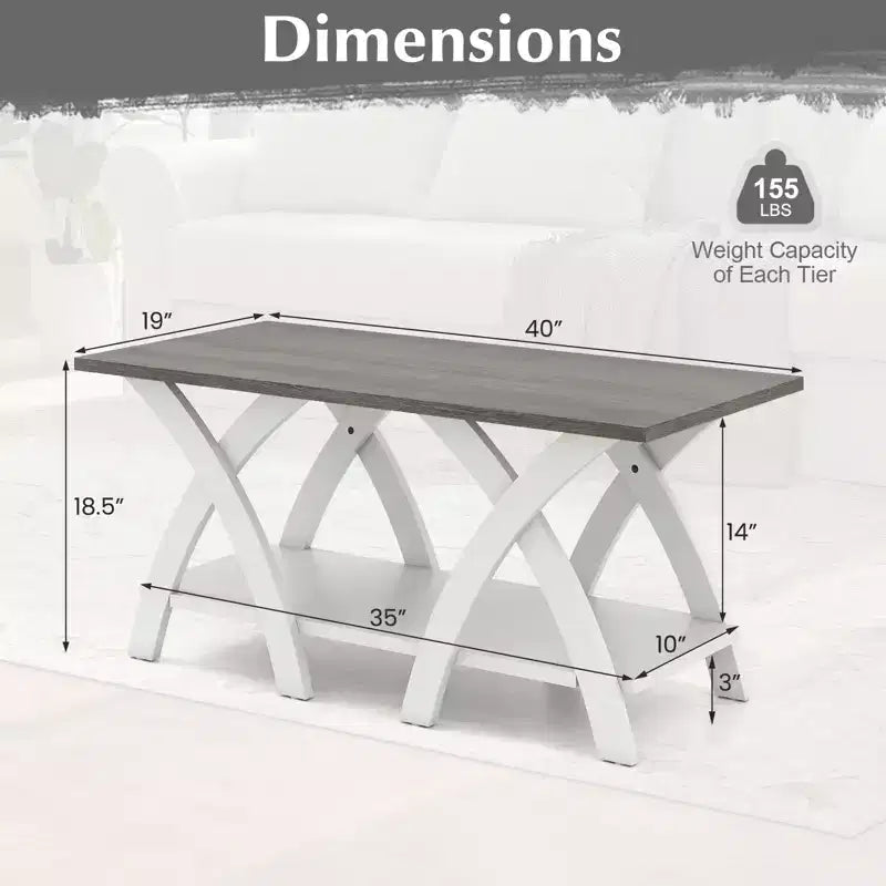 40 Coffee Table w/ Storage Shelf w/X-shaped Legs for Living Room Bedroom