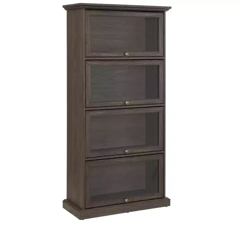 4-Tier Glass Display Cabinet with Flip-Up Doors for Living Room, Entryway or Office