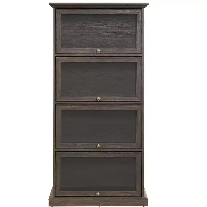 4-Tier Glass Display Cabinet with Flip-Up Doors for Living Room, Entryway or Office