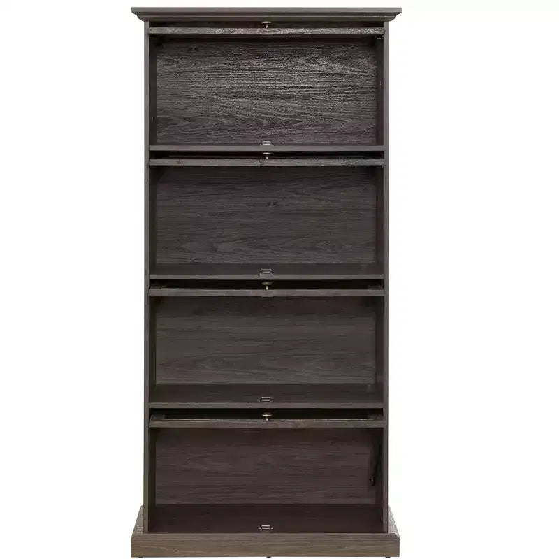4-Tier Glass Display Cabinet with Flip-Up Doors for Living Room, Entryway or Office