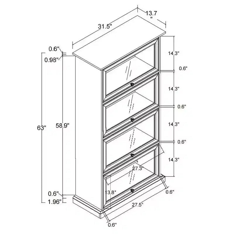4-Tier Glass Display Cabinet with Flip-Up Doors for Living Room, Entryway or Office