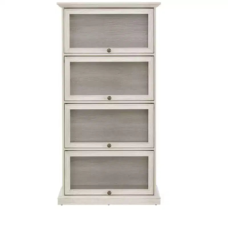 4-Tier Glass Display Cabinet with Flip-Up Doors for Living Room, Entryway or Office