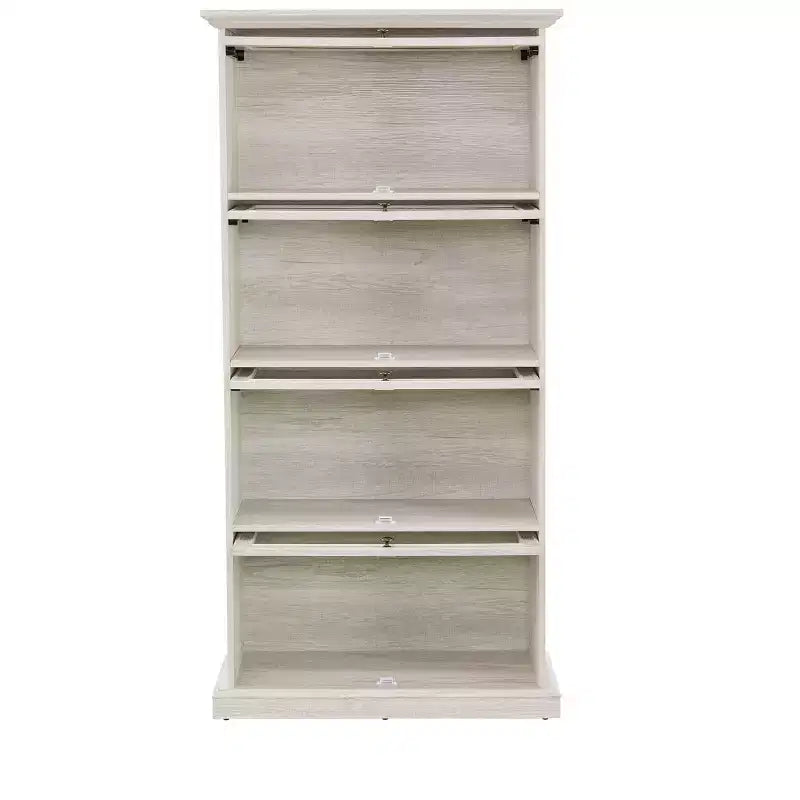 4-Tier Glass Display Cabinet with Flip-Up Doors for Living Room, Entryway or Office