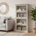 Homy Casa 4-Tier Glass Display Cabinet with Flip-Up Doors for Living Room, Entryway or Office