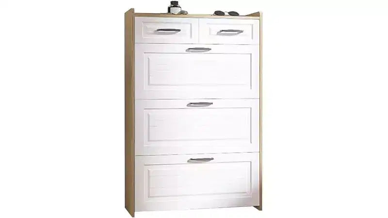 Shoe Cabinet with 3 Flip Drawers, 2 Storage Drawers, Freestanding Modern Shoes Organizer for Hallway, Bedroom , Entryway Storage White