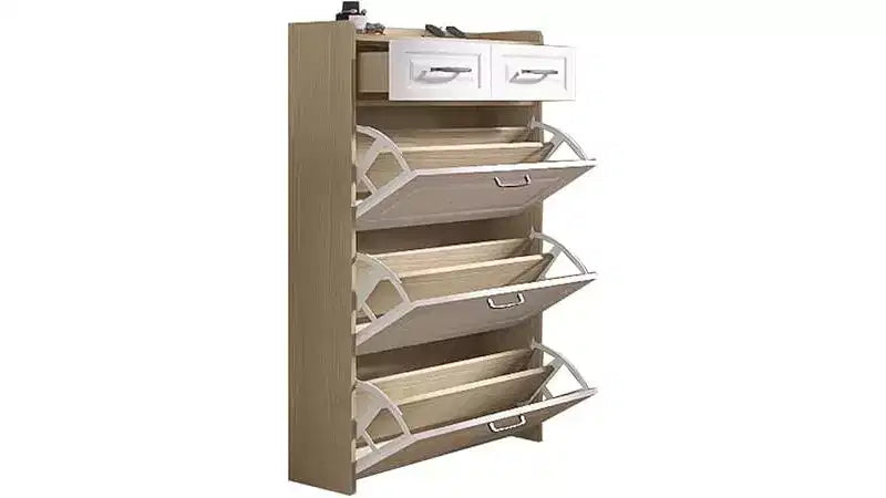 Shoe Cabinet with 3 Flip Drawers, 2 Storage Drawers, Freestanding Modern Shoes Organizer for Hallway, Bedroom , Entryway Storage White