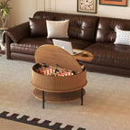 Table basse rustique relevable ronde 31,5 po avec rangement dissimulé
